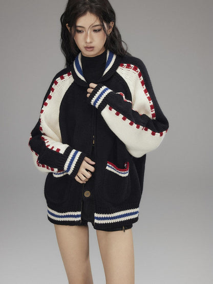 Low pixel Wool Blend Hooded Zip Colorblock Loose Casual Women Animal Print Cropped Jackets