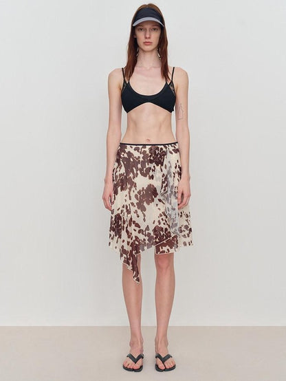 RUN TO THE FUTURE Breathable Lined Asymmetric A Line Casual Low Waist Cow Print Women Midi Skirts