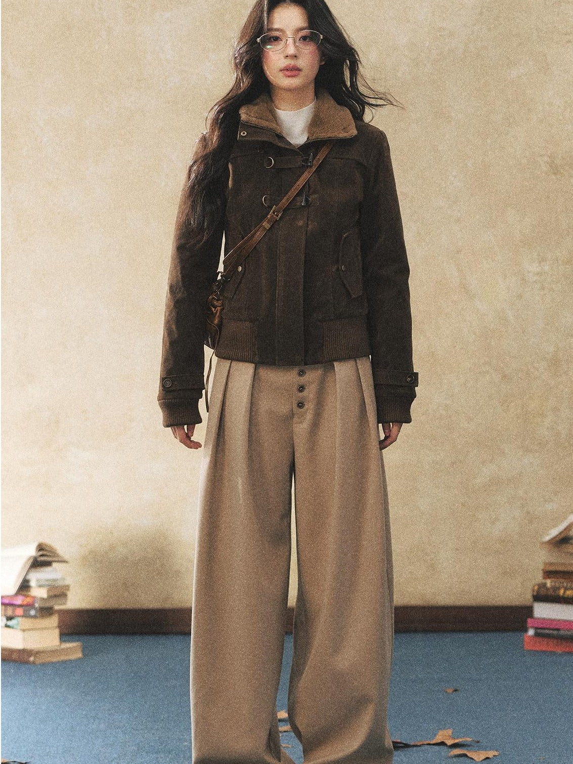 7Shiftin Comfortable Natural Waist Button Front Casual Khaki Women Wide Leg Pants