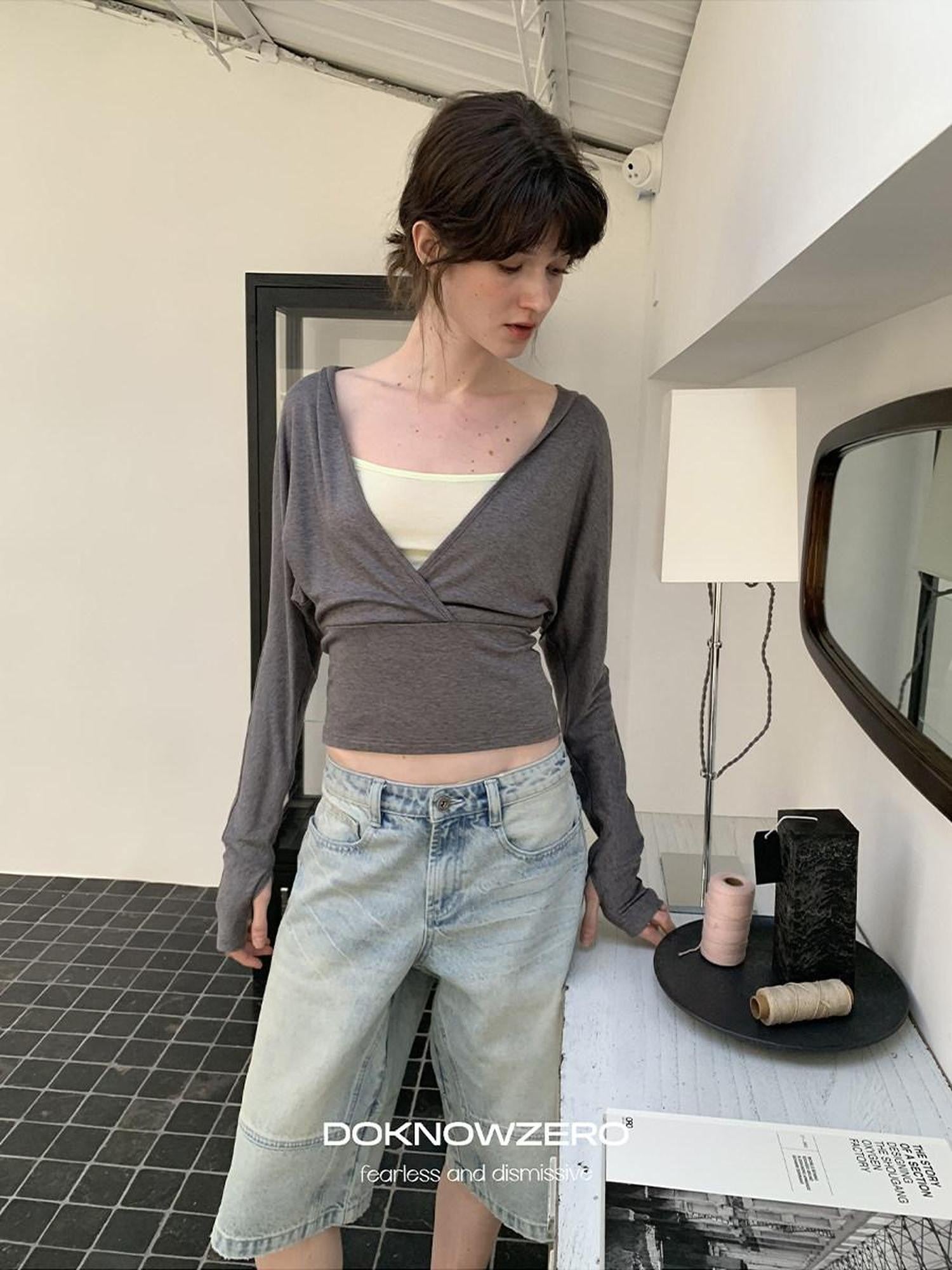 DKZ OFFICIAL Gray Colorblock Batwing Sleeve Women&