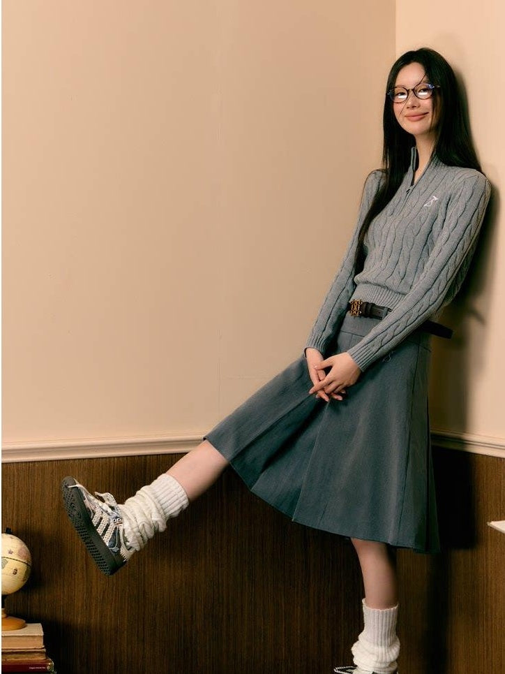7Shiftin High Waist A Line Button Detail Workwear Grey Office Midi Skirts