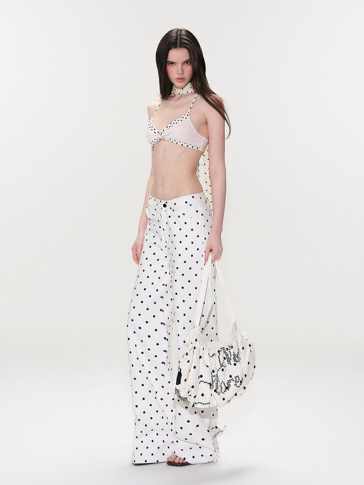 The NeverMore Alphabet And Number Print Cotton Pouch Double Strap Youth Casual White Tote Bags