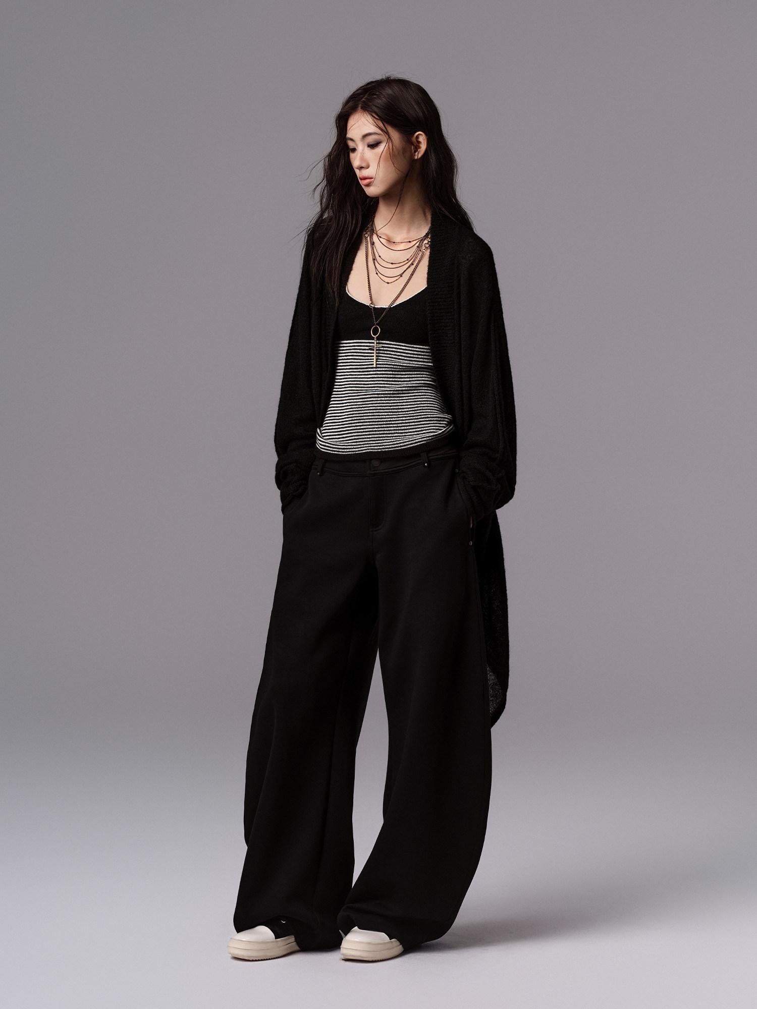 Low pixel Cozy Wool Blend Gothic Oversized Open Front Knit Women Black Cardigans