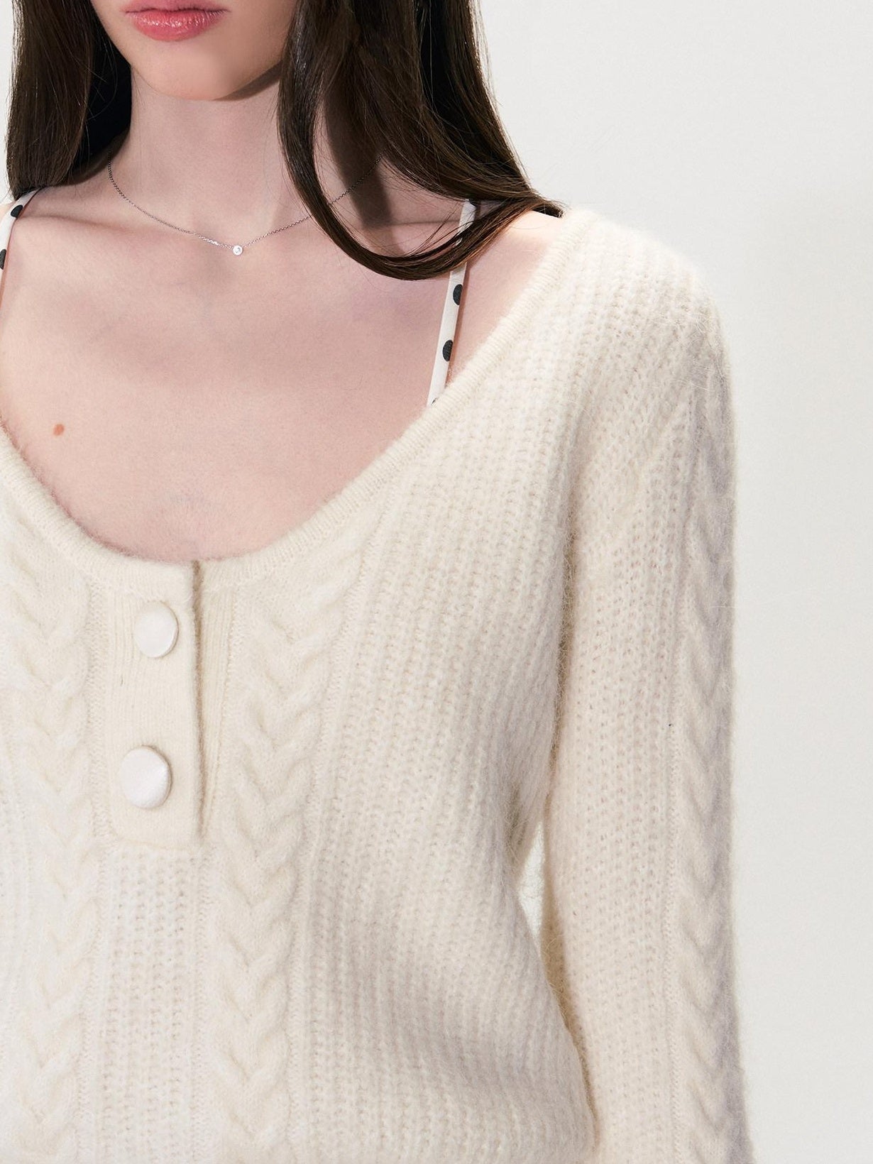 The NeverMore Soft Vintage Oversized Button V-neck Pullover Knit Wool Blend Girls Sweaters