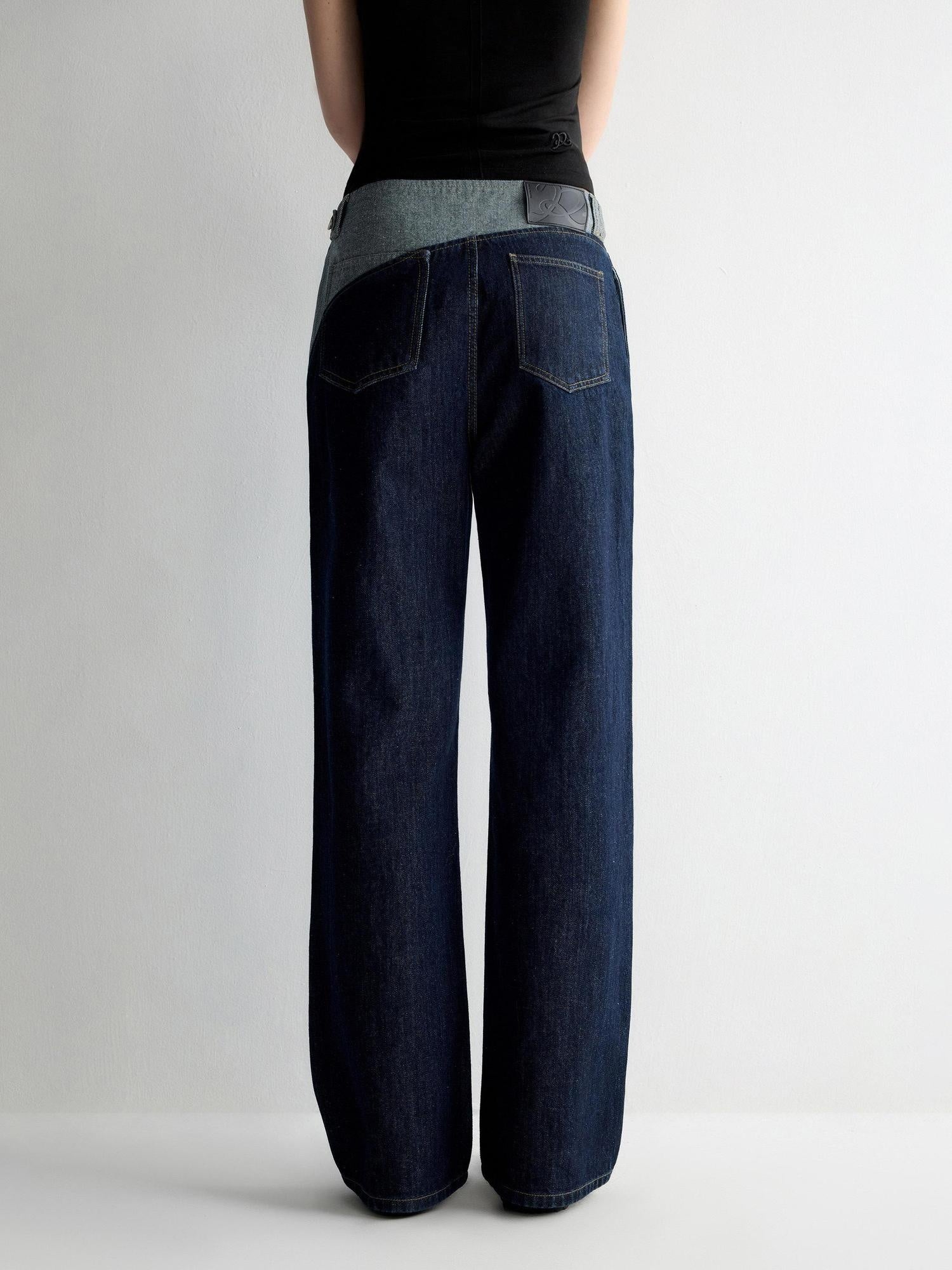 RUN TO THE FUTURE Durable Washed Denim Low Rise Loose Fit Casual Zip Fly Wide-Leg Jeans