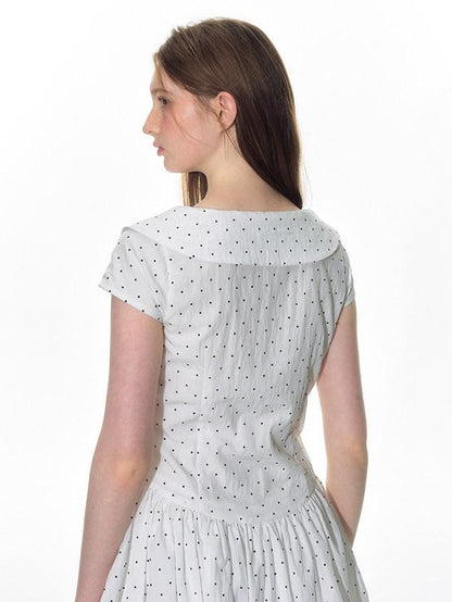 NAPSNAPS Polka Dot Sailor Collar Tie V-neck High Waist Tencel Women&