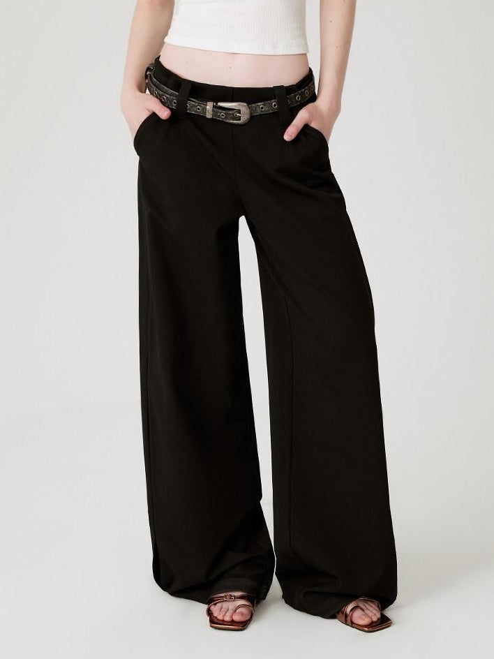 RUN TO THE FUTURE Original Pocketed Low Rise Zip Fly Stretch Black Women Straight Pants