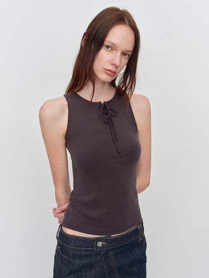 RUN TO THE FUTURE Original Design Tie Detail Slim Fit Modal Blend Women Two Piece Solid Tank Tops