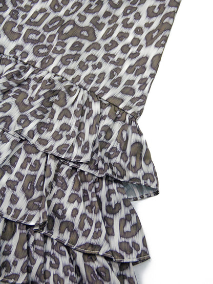 oinimi Leopard Print Ruffle Hem Adjustable Straps Women&