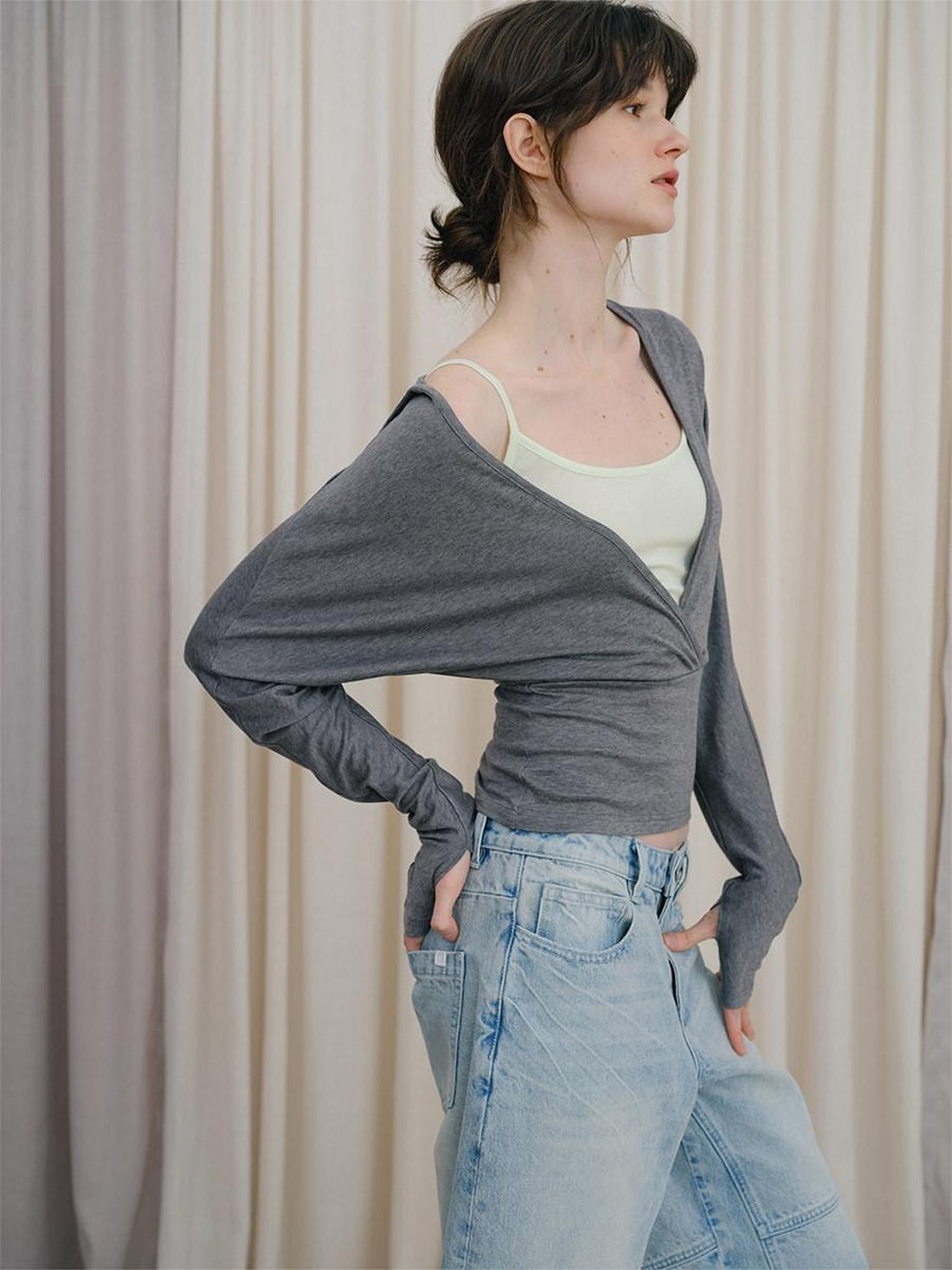 DKZ OFFICIAL Gray Colorblock Batwing Sleeve Women&