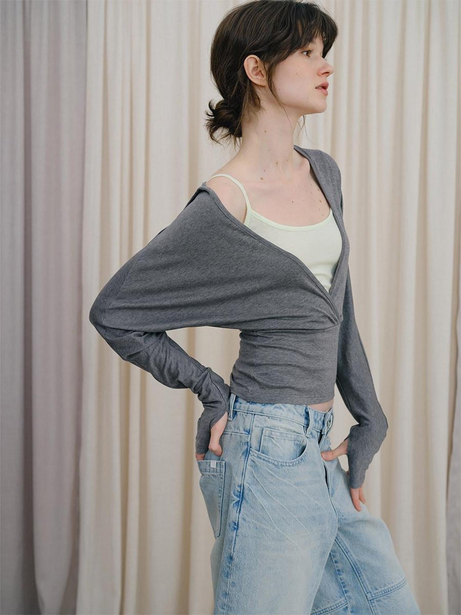 DKZ OFFICIAL Gray Colorblock Batwing Sleeve Women&