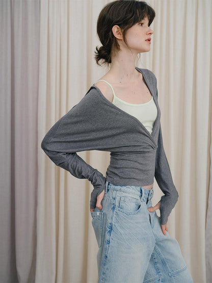 DKZ OFFICIAL Gray Colorblock Batwing Sleeve Women&