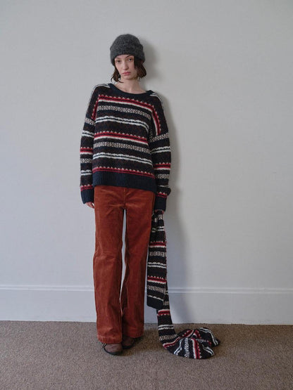 DKZ OFFICIAL Retro Striped Jacquard Two Piece Scarf Pullover Women&