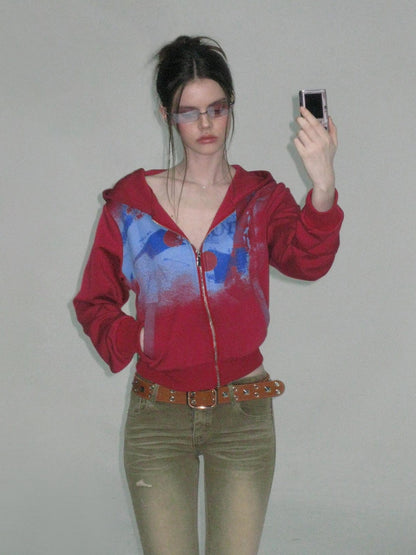 The NeverMore Soft Stretch Polyester High Waist Cropped Zip Hooded American Women Hoodie