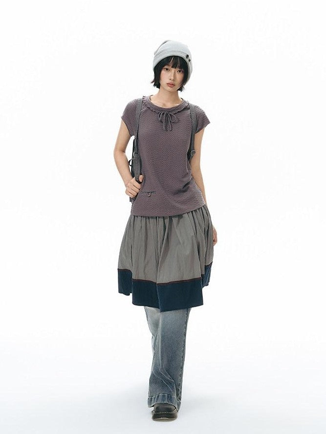 NAPSNAPS Washed Blue Star Embroidered Low Waist Micro Flare Women&