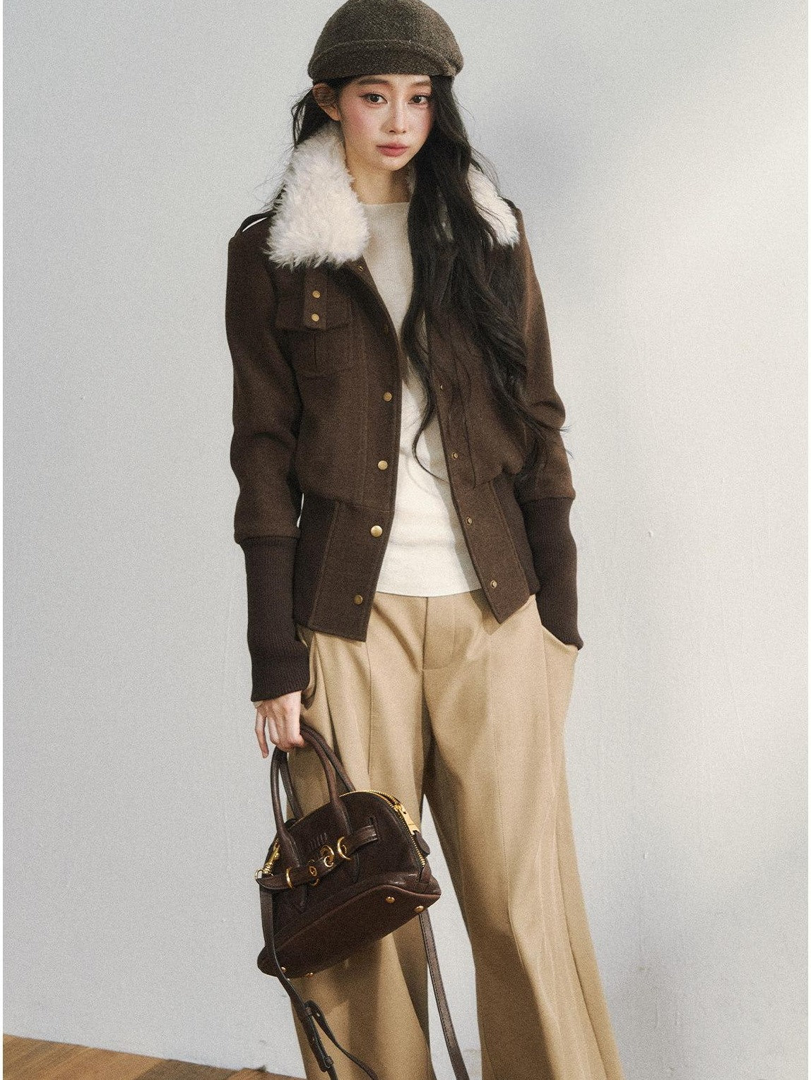 7Shiftin Slimming Casual Loose Fit Womens Brown Button Front Cropped Jackets