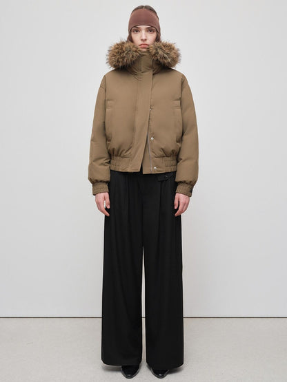 RUN TO THE FUTURE 90 Percent White Duck Down Short Straight Women Detachable Hood Fur Down Jackets