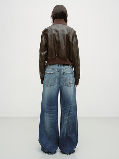RUN TO THE FUTURE Brown Patchwork Stand Collar Zipper Short Straight Fit Commuter Youth Jackets