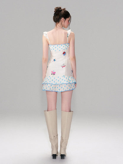 The NeverMore Linen Tie Waist Square Neck Aline Slim Ladies Printed Mini Dresses