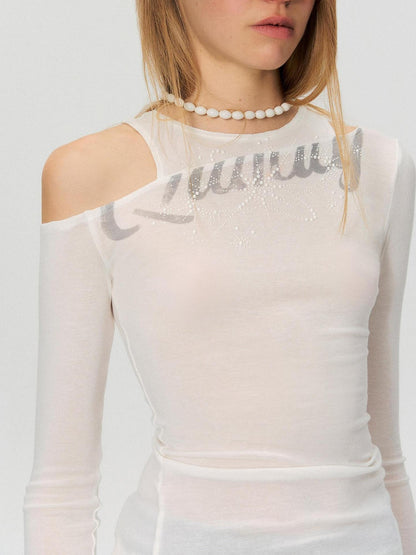 The NeverMore Rhinestone Vintage Slim Women Lyocell Blend Letter Print Long Sleeve Crop Tops