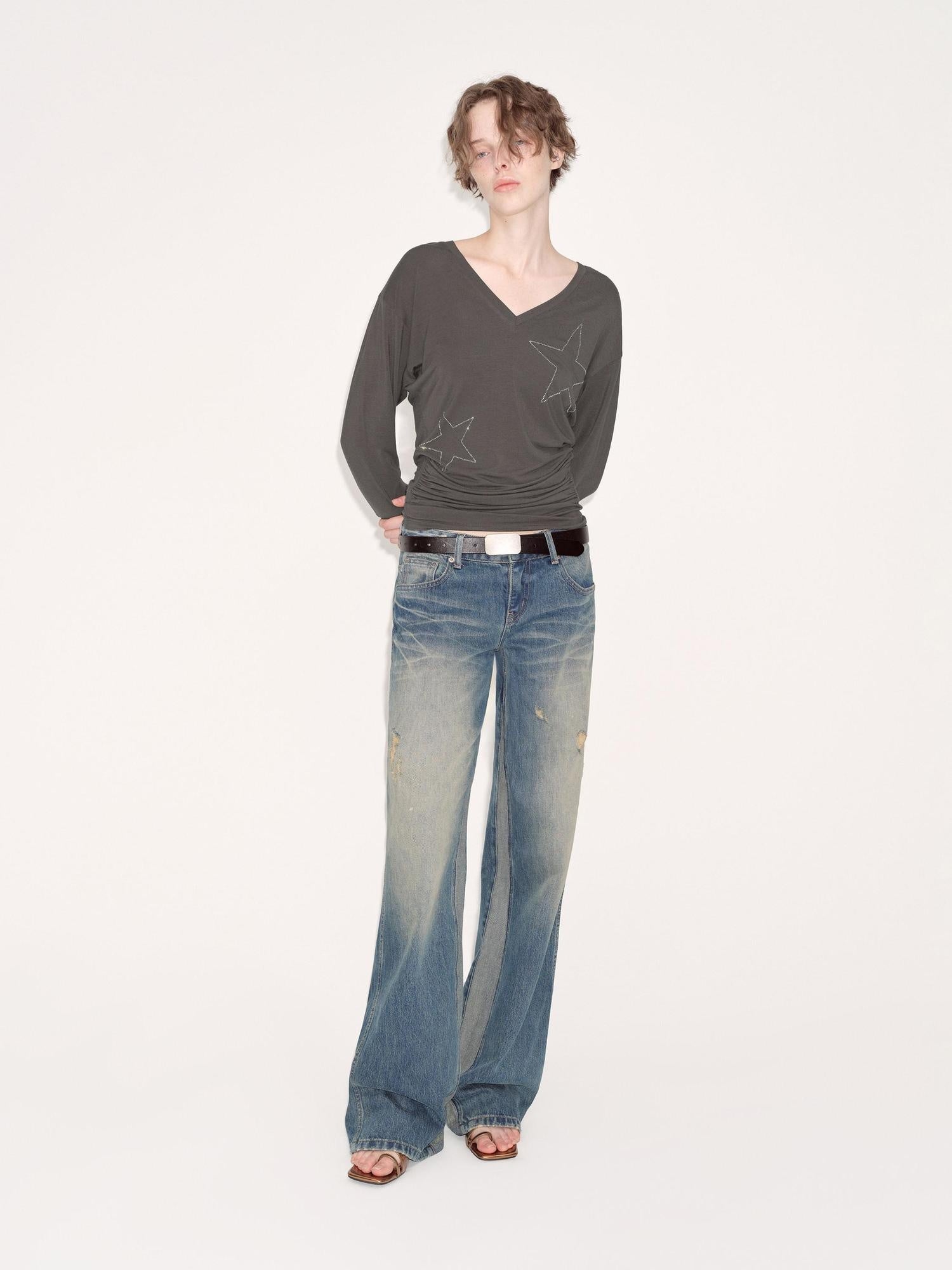 RUN TO THE FUTURE Durable Rigid Vintage Low Rise Women Zip Fly Classic Denim Blue Straight Jeans