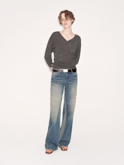 RUN TO THE FUTURE Durable Rigid Vintage Low Rise Women Zip Fly Classic Denim Blue Straight Jeans