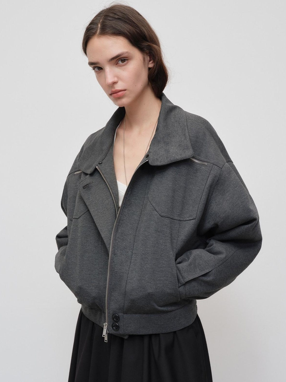 RUN TO THE FUTURE Versatile Cropped Relaxed Fit Commuting Zip Front Gray Track Jackets
