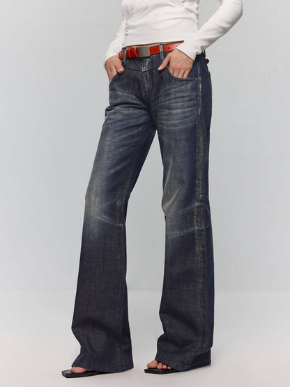 RUN TO THE FUTURE Washed Low Rise Loose Fit Casual Womens Black Stretch Denim Straight Jeans