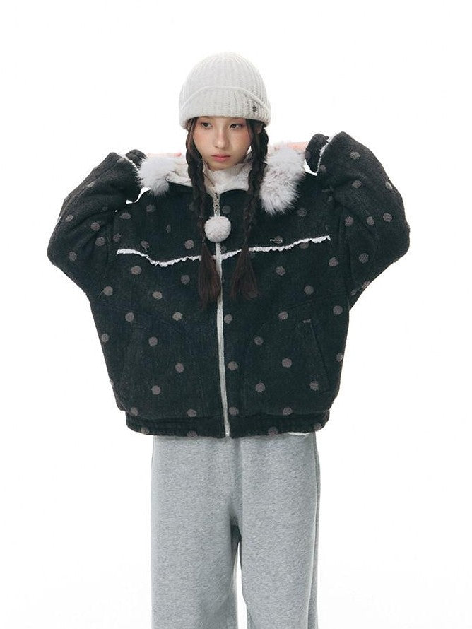 NAPSNAPS Black Polka Dot Reversible Patchwork Hooded Women&