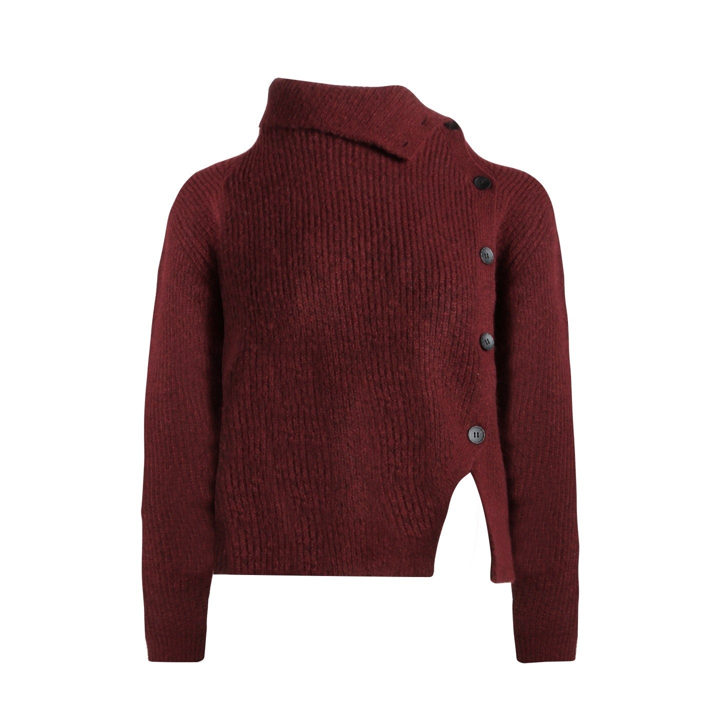 NAPSNAPS_Rust_Red_Asymmetrical_Placket_Knit_Mock_Neck_Women&