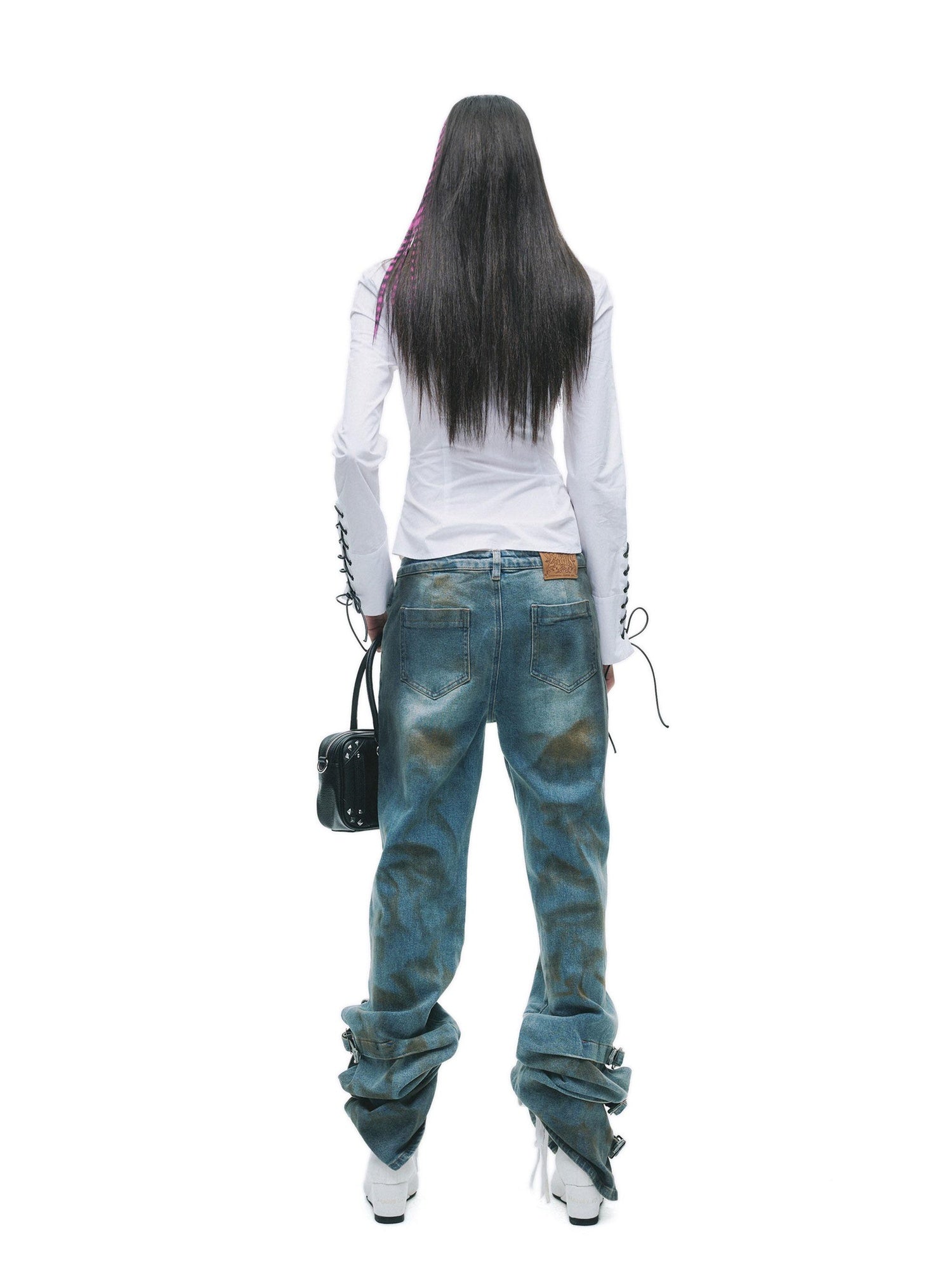 24ans Wrinkle Resistant Punk Slim Patchwork Women Long Sleeve Turn Collar Shirts