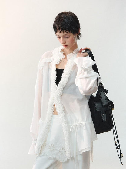 AnnoMundi Mist White Pleated Drawstring Lace Women&
