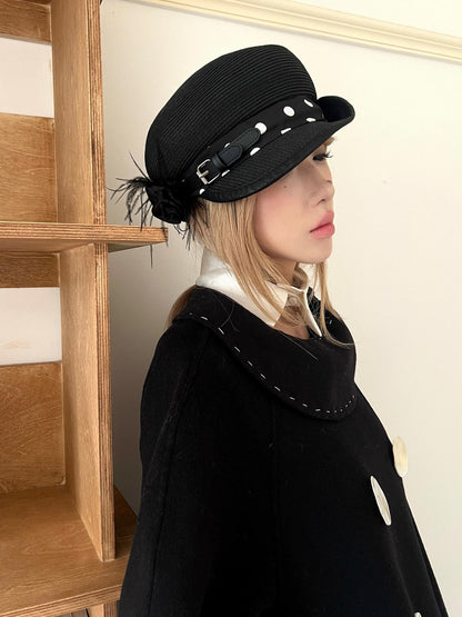 nit alcove Recycled Fiber Casual Straw Polka Dot Adjustable Unisex Black Hats
