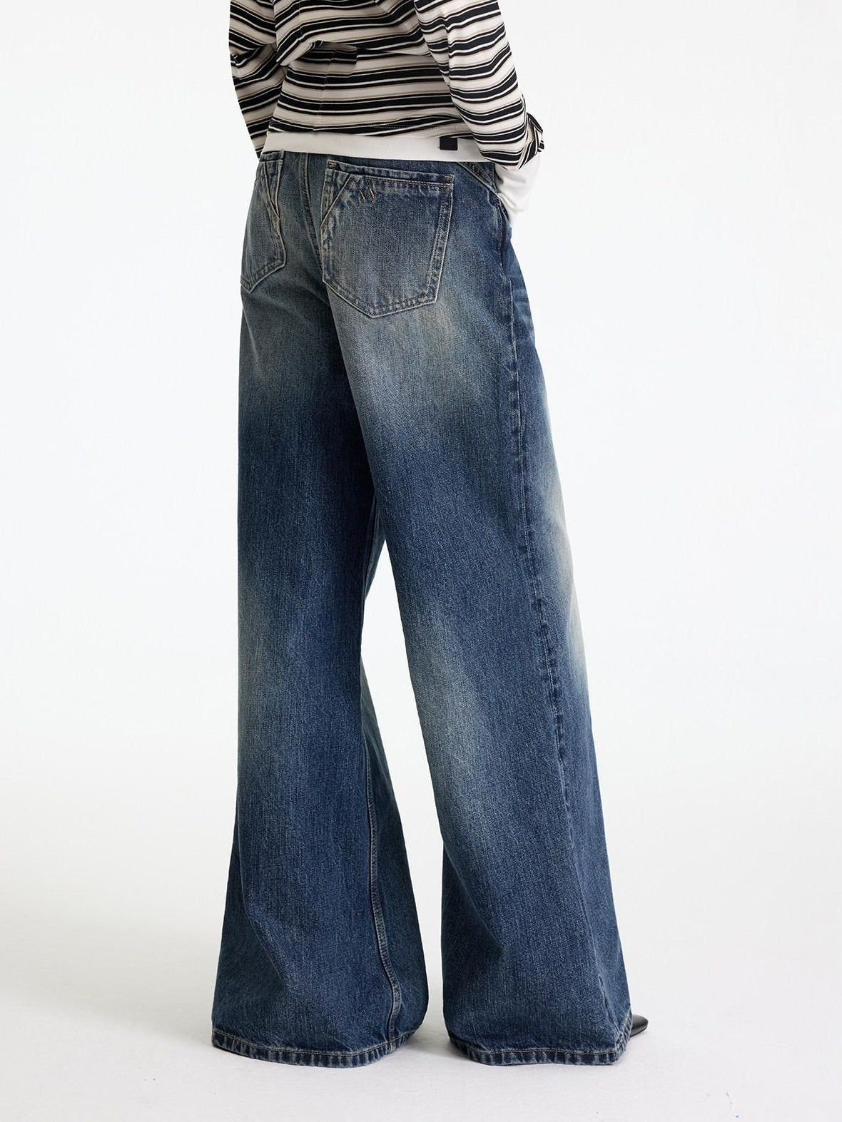 RUN TO THE FUTURE Washed Ice Blue Casual Natural Waist Womens Non Stretch Denim Straight Jeans