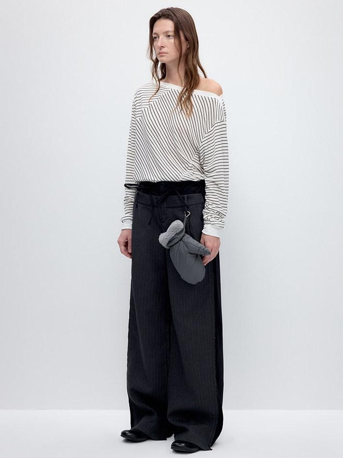 RUN TO THE FUTURE Double Waist Low Rise Pocketed Zipper Fly Women Black Gray Straight Pants