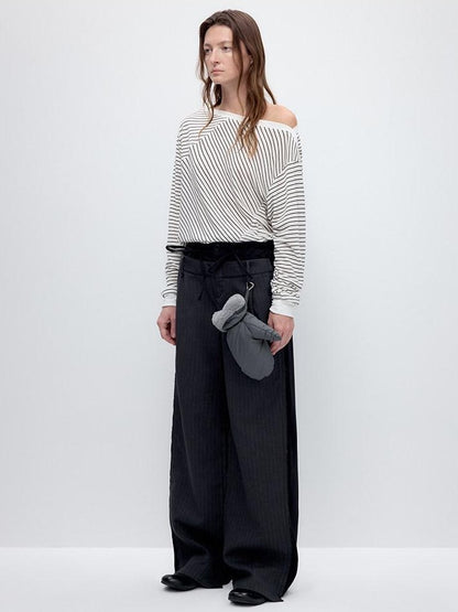 RUN TO THE FUTURE Double Waist Low Rise Pocketed Zipper Fly Women Black Gray Straight Pants