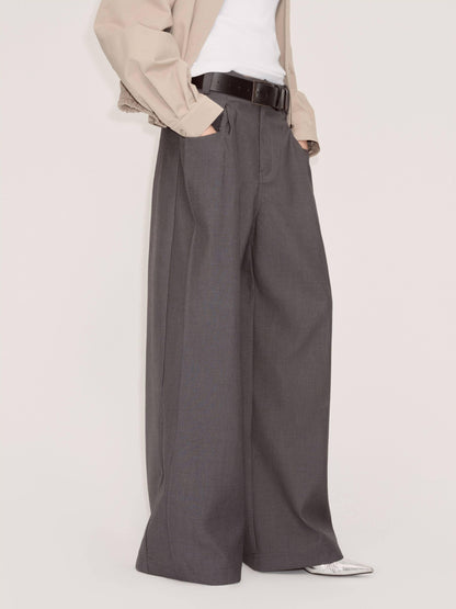 RUN TO THE FUTURE Minimalist Original Low Waist Women High Gray Poly Viscose Wide-Leg Pants