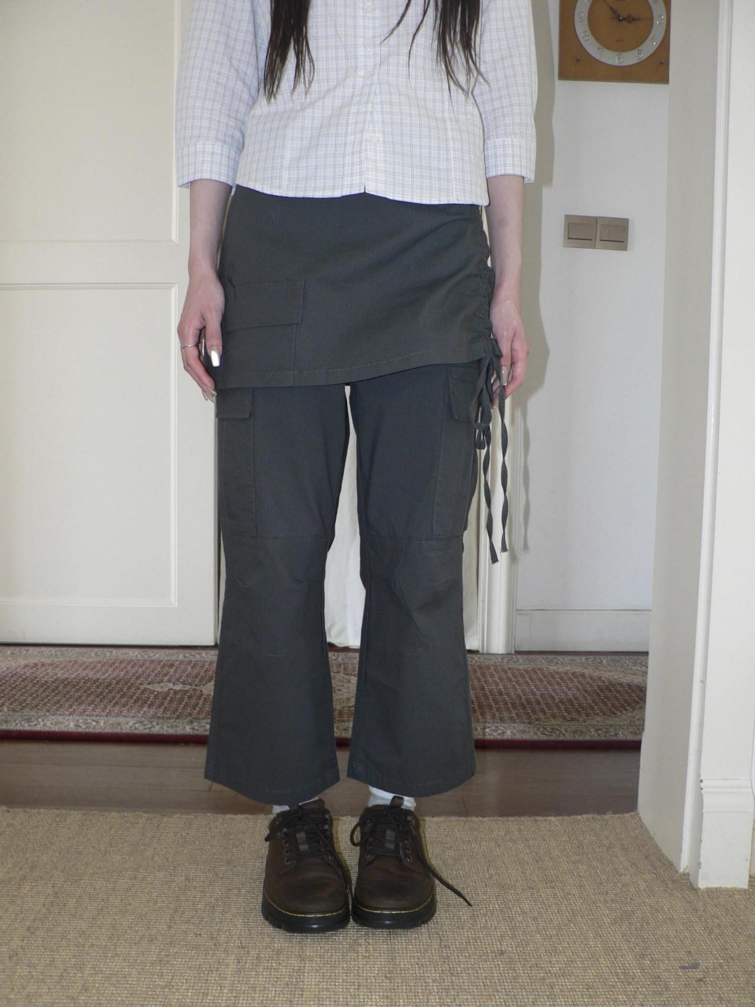ang project Vintage Pleated Multi Pocket Micro Flare Mid Waist Women&