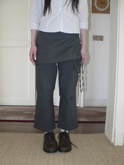 ang project Vintage Pleated Multi Pocket Micro Flare Mid Waist Women&
