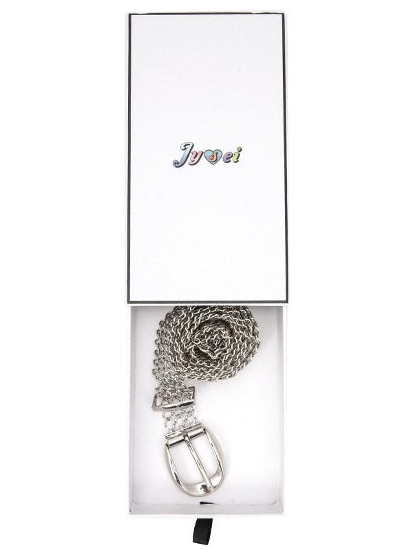 JYOSEI Silver Engraved Hollow Letter Chain Double Ring Women&