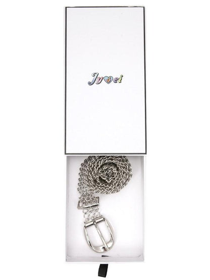 JYOSEI Silver Engraved Hollow Letter Chain Double Ring Women&