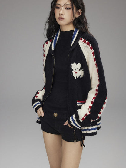 Low pixel Wool Blend Hooded Zip Colorblock Loose Casual Women Animal Print Cropped Jackets