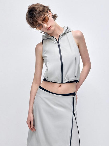 RUN TO THE FUTURE Stretch Zip Cropped Slim Workwear Women Nylon Stretch Top &amp; Pants Sets