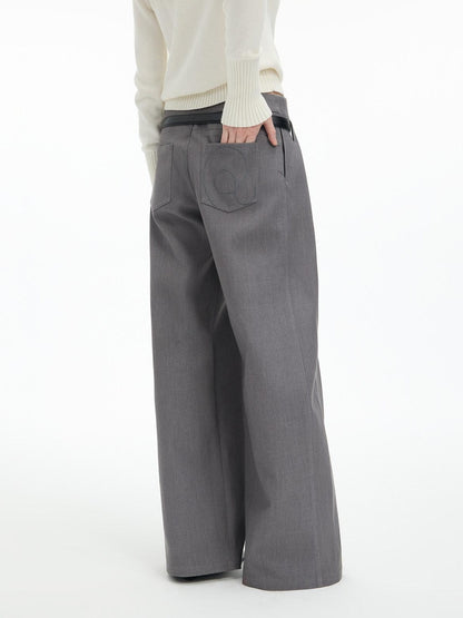RUN TO THE FUTURE Low Rise Jacquard Minimal Casual Women Light Heather Gray Wide-Leg Pants