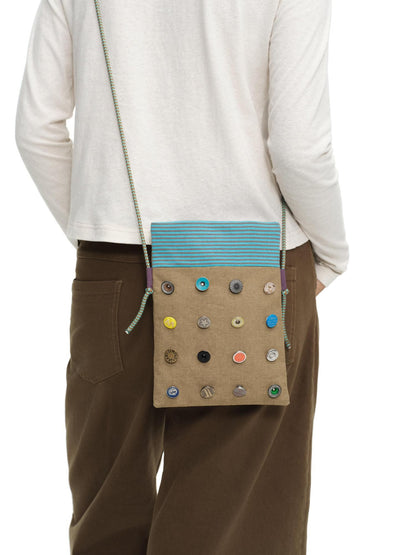oinimi Khaki Stripe Button Badge Studded Square Women&