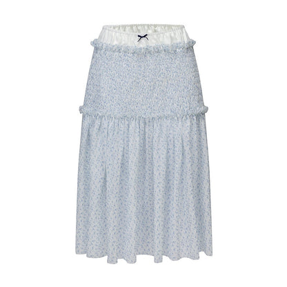 nit alcove High Stretch Ruffle Pleated Low Waist Casual Women Floral Pink Midi Skirts