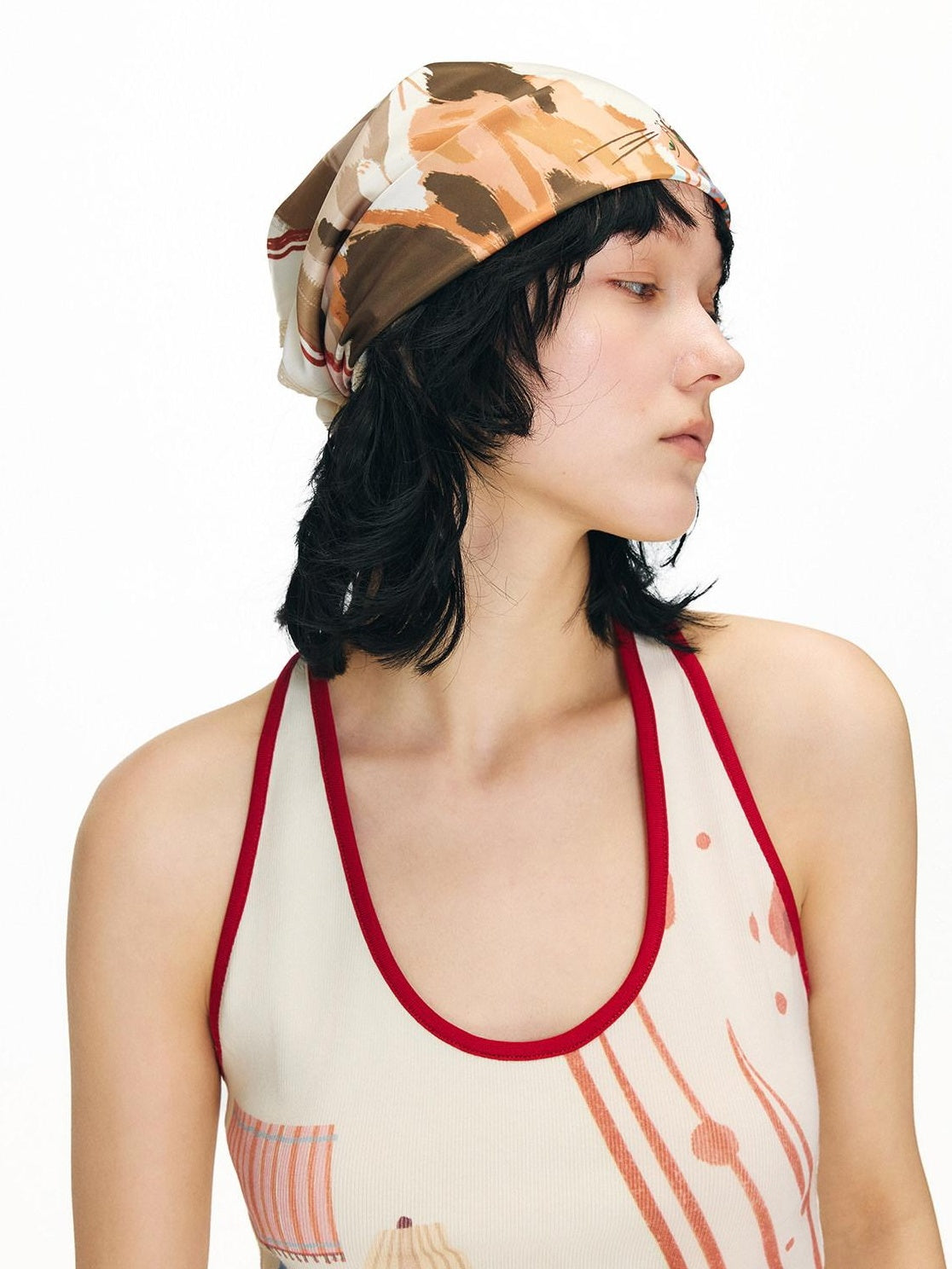 OuttheBlue Decorative 60Cm Large Square Chinese Style Unisex Geometric Cat Headdresses