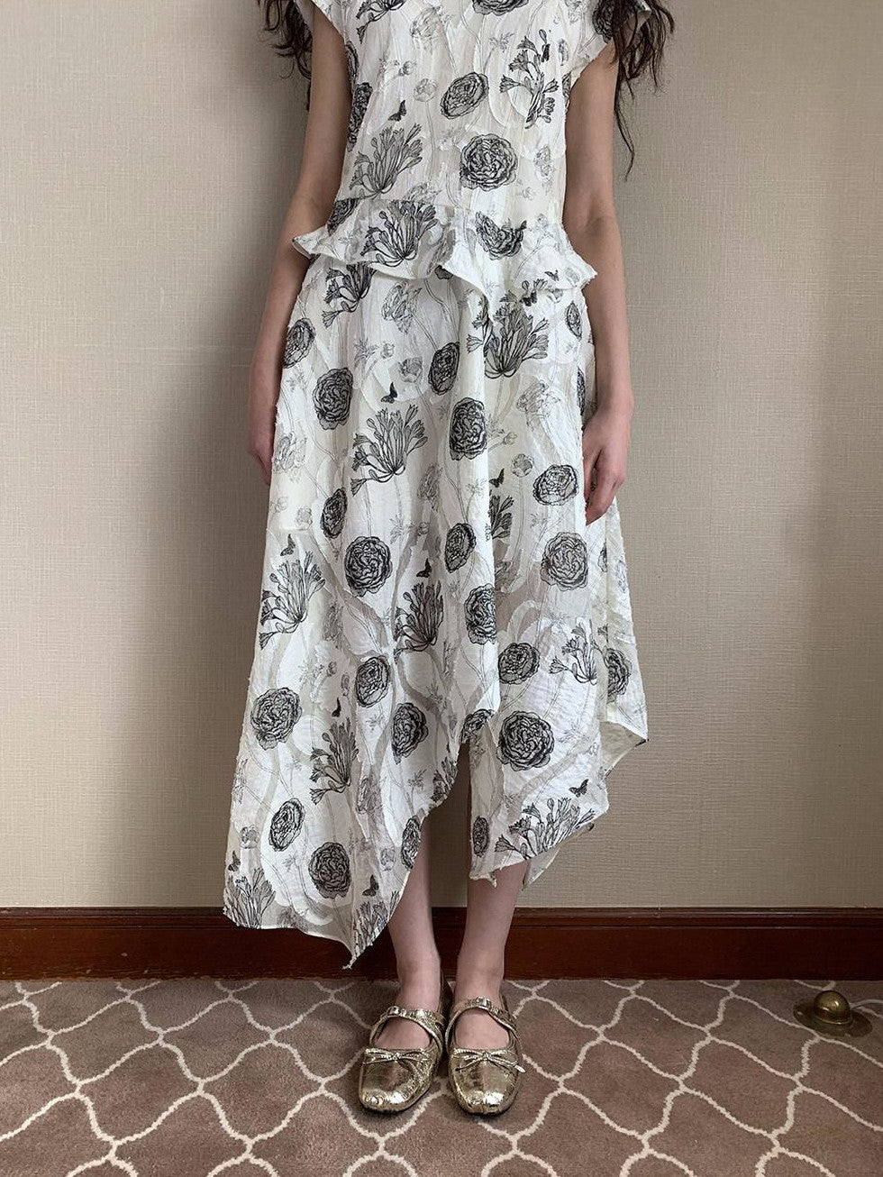 Dorydory Ivory Cutwork Stand Collar Asymmetric Hem Women&