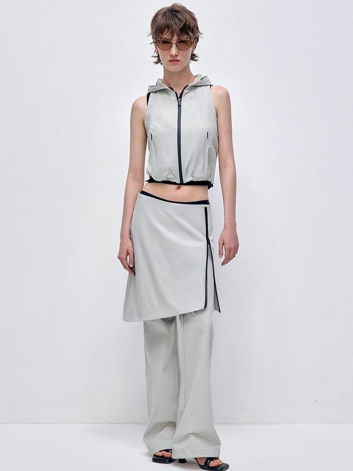 RUN TO THE FUTURE Stretch Zip Cropped Slim Workwear Women Nylon Stretch Top &amp; Pants Sets