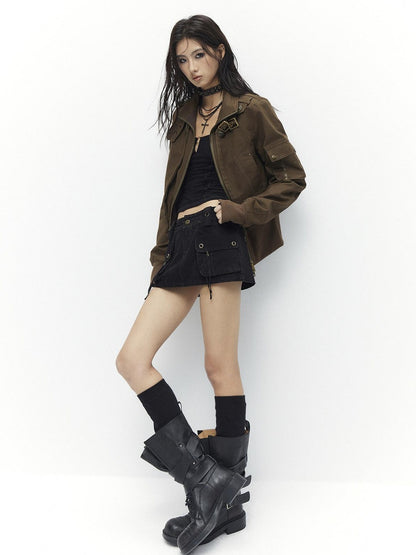 Low pixel Windproof Vintage Slim Metal Detail Women Cotton Lyocell Button Cropped Jackets